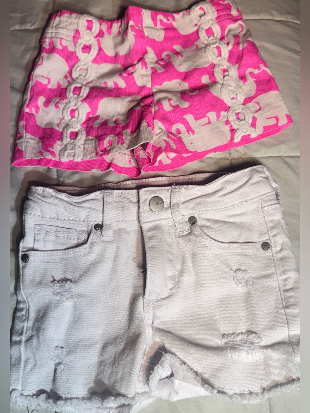 Joe's Jeans White Denim Shorts & Bright Pink Lilly Pulitzer Patterned Knit Shor